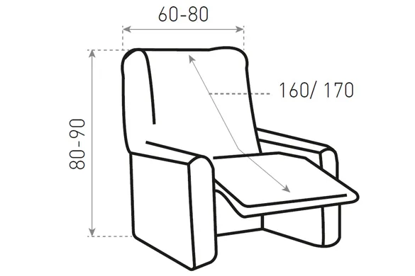 Afmetingen Belmarti® stoelhoes Anza relaxfauteuil